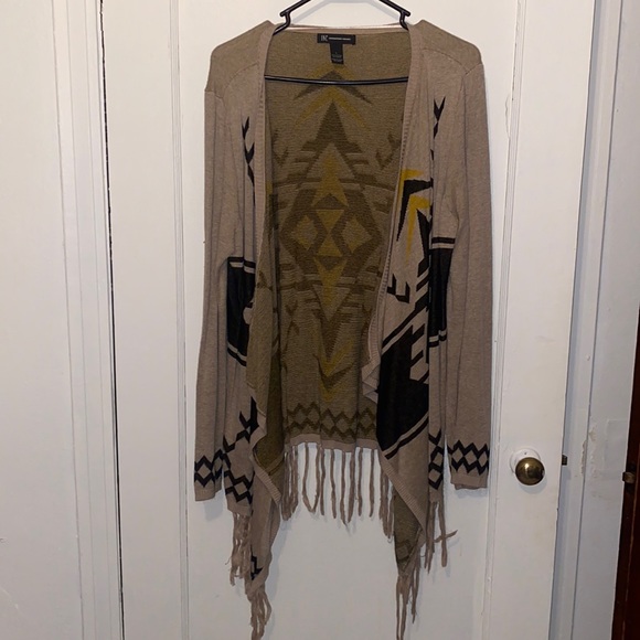 INC International Concepts Aztec open cardigan sweater with fringe - Picture 5 of 9